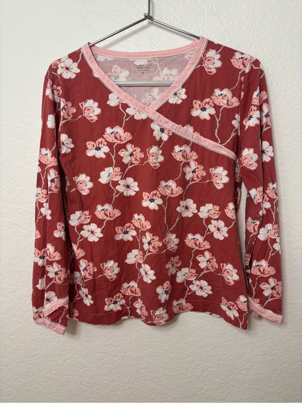 Garnet Hill Rose Floral Wrap-Detail Long Sleeve Tee